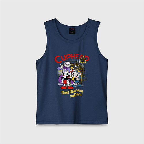 Детская майка Cuphead, главные герои / Тёмно-синий – фото 1