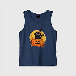 Майка детская хлопок Кот волшебник, цвет: тёмно-синий