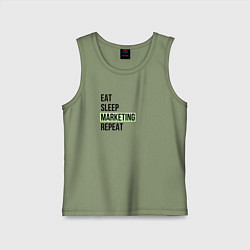 Майка детская хлопок Eat Sleep Marketing Repeat, цвет: авокадо