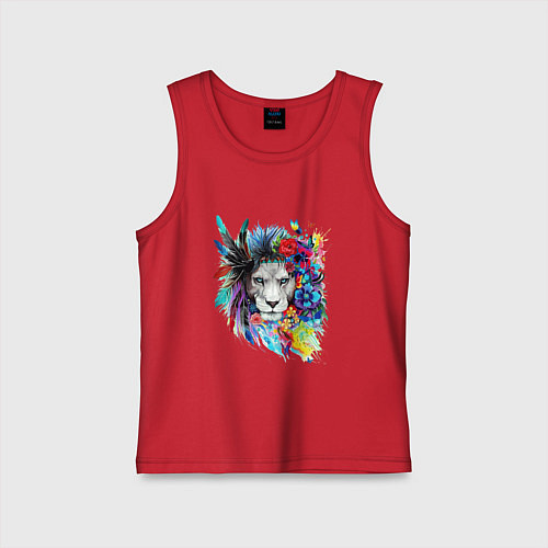 Детская майка Лев в цветах и перьях / Красный – фото 1