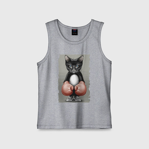 Детская майка Крутой котяра в боксёрских перчатках Cool cat in b / Меланж – фото 1