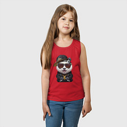 Майка детская хлопок Крутой панда в тёмных очках, цвет: красный — фото 2