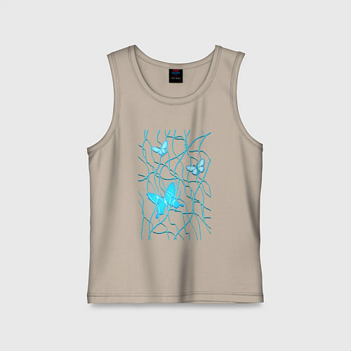 Детская майка Голубые бабочки и хаотичные линии / Миндальный – фото 1