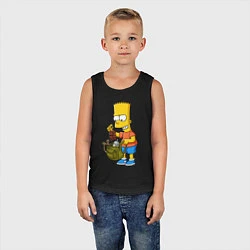 Майка детская хлопок Барт Симпсон разбирает свой рюкзак, цвет: черный — фото 2