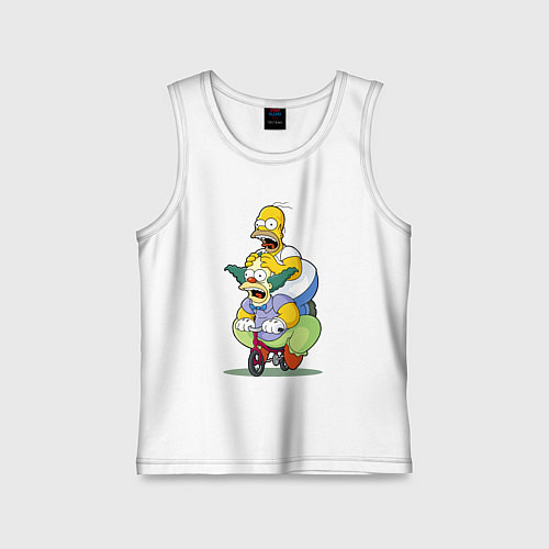 Детская майка Гомер Симпсон и Клоун Красти едут на детском велос / Белый – фото 1