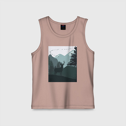 Детская майка Олень в лесу силуэты / Пыльно-розовый – фото 1