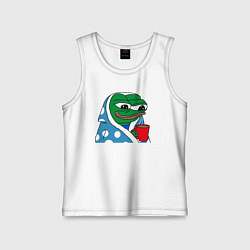 Майка детская хлопок Frog Pepe мем, цвет: белый