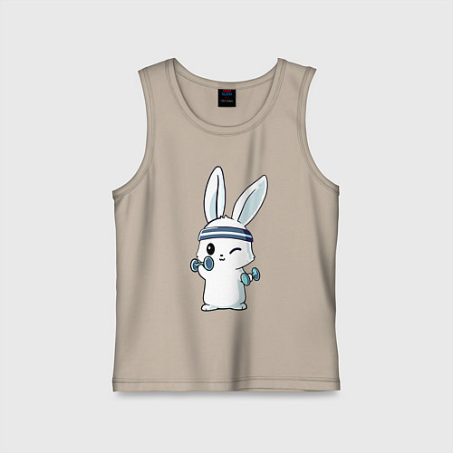 Детская майка Прикольный зайчишка пауэрлифтер / Миндальный – фото 1