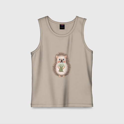 Детская майка Ёжик с букетом ромашек / Миндальный – фото 1