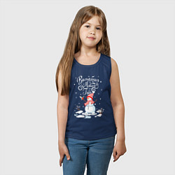 Майка детская хлопок Новогодний снеговик, цвет: тёмно-синий — фото 2