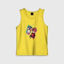 Майка детская хлопок Повелитель тьмы на подработке - Сатана и Эми, цвет: желтый