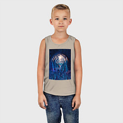 Майка детская хлопок Объемная иллюстрация из бумаги лес и олень на сине, цвет: миндальный — фото 2