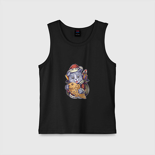 Детская майка Новогодний котик с рыбкой / Черный – фото 1