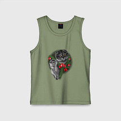 Майка детская хлопок Кот и кролик, цвет: авокадо