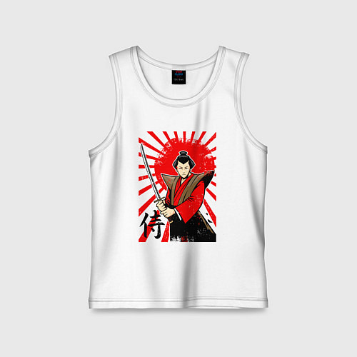 Детская майка Самурай с мечом на фоне флага / Белый – фото 1