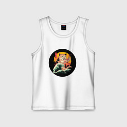 Майка детская хлопок Большой японский кот с суши, цвет: белый