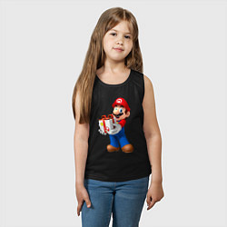 Майка детская хлопок Марио держит подарок, цвет: черный — фото 2