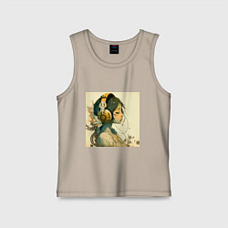 Майка детская хлопок Девочка в наушниках, цвет: миндальный