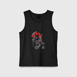 Майка детская хлопок Samurai cat inscription, цвет: черный