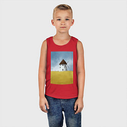 Майка детская хлопок Ветряная мельница в поле, цвет: красный — фото 2