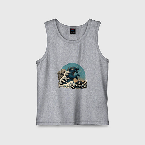 Детская майка Годзилла в Большой волне у Канагавы / Меланж – фото 1