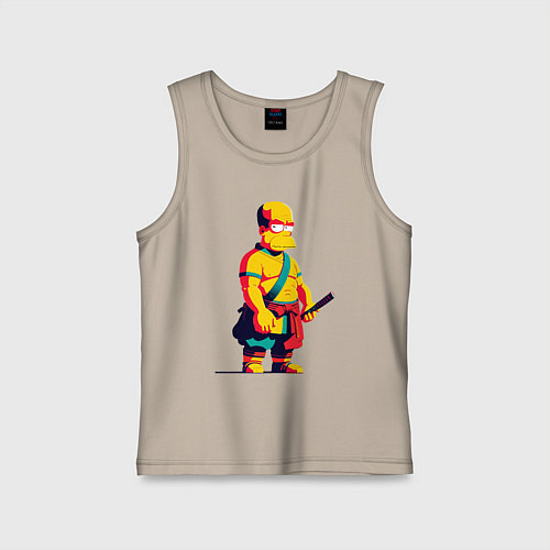 Детская майка Гомер Симпсон самурай - нейросеть / Миндальный – фото 1