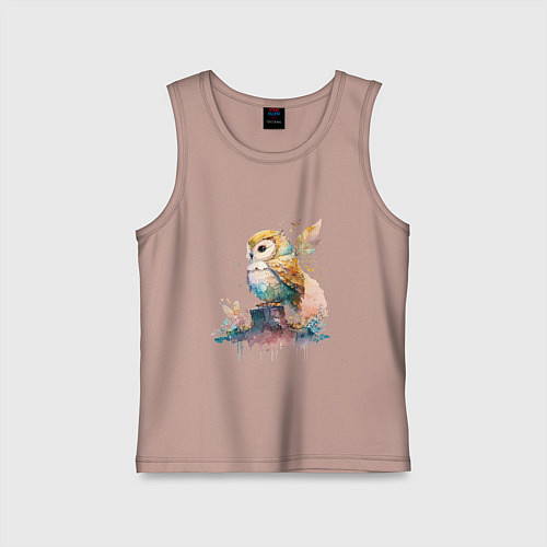 Детская майка Акварельная милая сова / Пыльно-розовый – фото 1