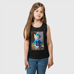 Майка детская хлопок Кошка в голубом платье, цвет: черный — фото 2