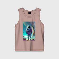 Майка детская хлопок Космонавт на планете динозавров - нейросеть, цвет: пыльно-розовый