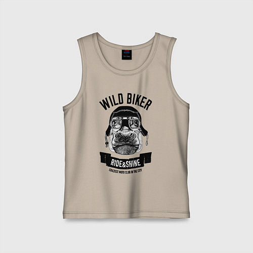 Детская майка Бегемот дикий байкер / Миндальный – фото 1