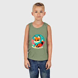 Майка детская хлопок Летняя лиса с мороженым, цвет: авокадо — фото 2