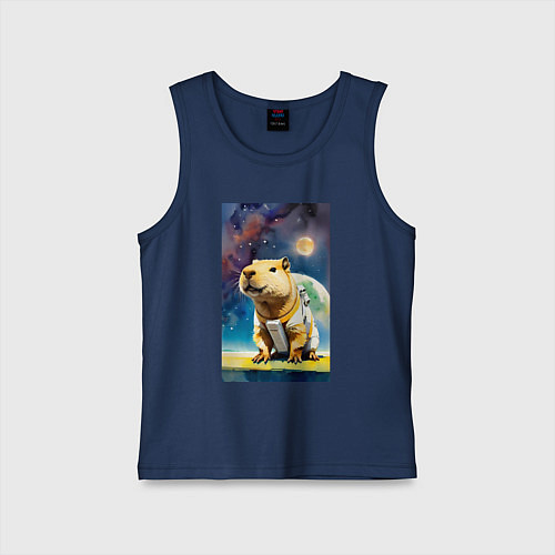 Детская майка Capybara brave astronaut - neural network / Тёмно-синий – фото 1