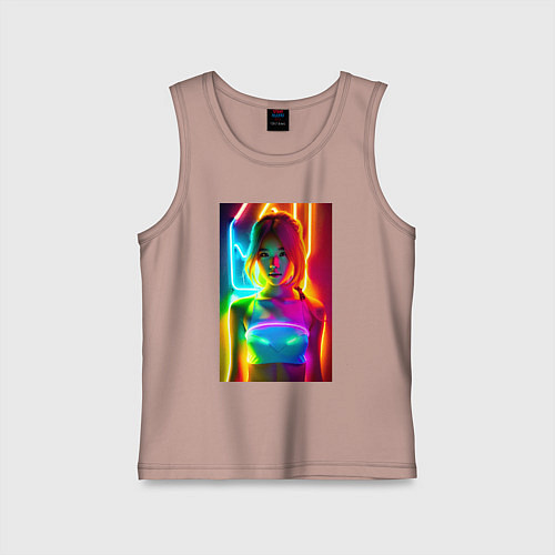 Детская майка Japanese girl - neon glow - neural network / Пыльно-розовый – фото 1