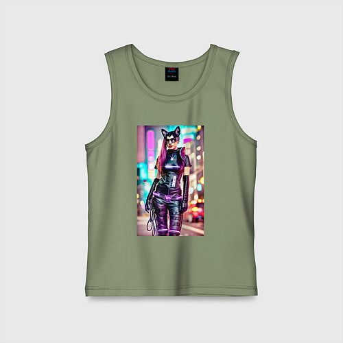 Детская майка Cyberpunk - cat girl - neural network / Авокадо – фото 1