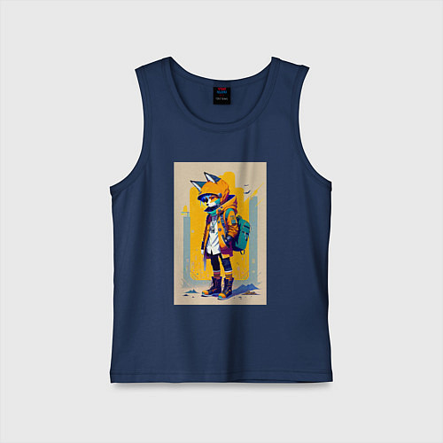 Детская майка Fox cub - urban style - neural network / Тёмно-синий – фото 1