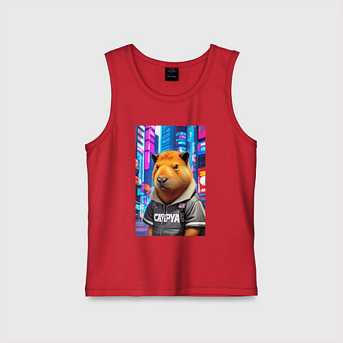 Детская майка Cool capybara - urban style - neural network / Красный – фото 1