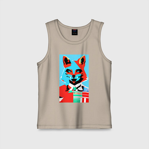 Детская майка Морда лисы - поп-арт - нейросеть / Миндальный – фото 1