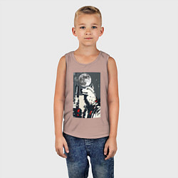 Майка детская хлопок Волк на фоне луны - мегаполис - нейросеть, цвет: пыльно-розовый — фото 2