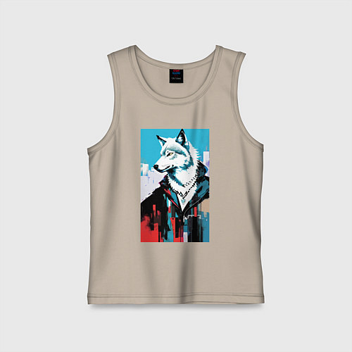 Детская майка Крутой городской волчара - нейросеть / Миндальный – фото 1