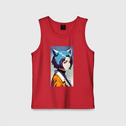 Майка детская хлопок Девчонка-волчонок - нейросеть - аниме, цвет: красный