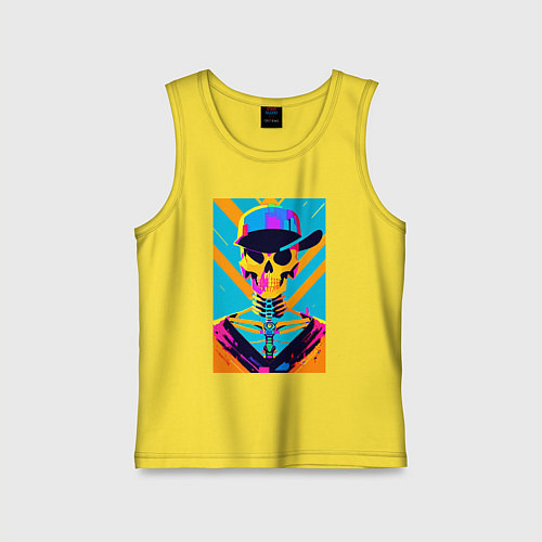 Детская майка Прикольный череп в шляпе - поп-арт / Желтый – фото 1