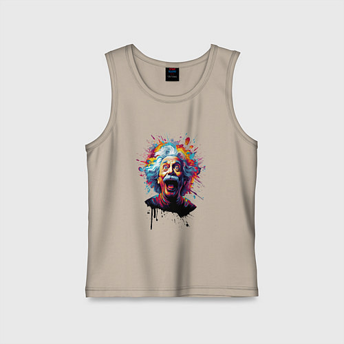 Детская майка Эйнштейн с языком в краске / Миндальный – фото 1