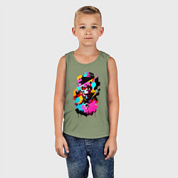 Майка детская хлопок Череп - поп-арт - кляксы, цвет: авокадо — фото 2