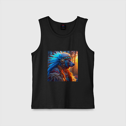 Детская майка Медведь-индеец от нейросети / Черный – фото 1