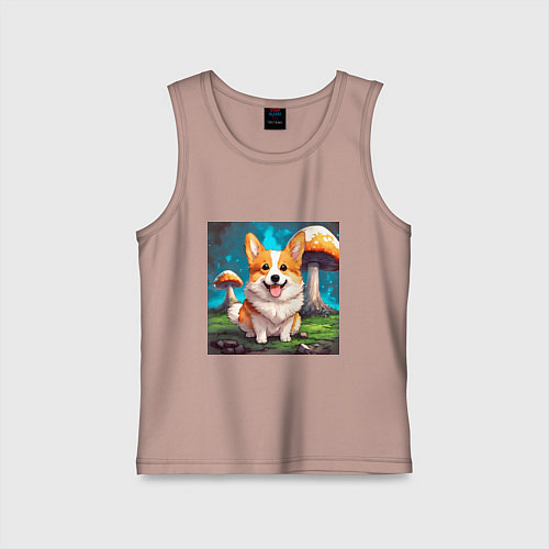 Детская майка Корги под грибами / Пыльно-розовый – фото 1