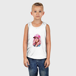 Майка детская хлопок Барби в кепке, цвет: белый — фото 2