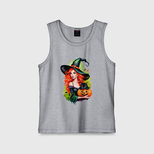 Детская майка Рыжая ведьма с тыквой и черным котом / Меланж – фото 1
