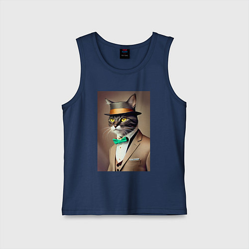Детская майка Портрет кота джентльмена в шляпе / Тёмно-синий – фото 1