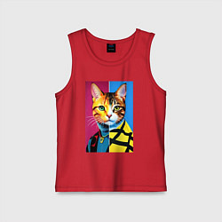 Майка детская хлопок Портрет модного кота - поп-арт, цвет: красный