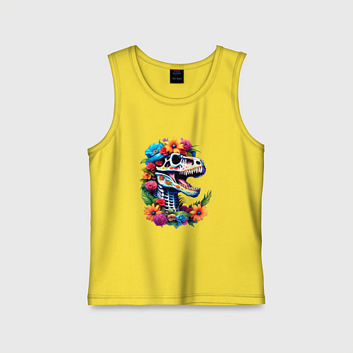 Детская майка Череп тираннозавра с яркими цветами, мексиканский / Желтый – фото 1